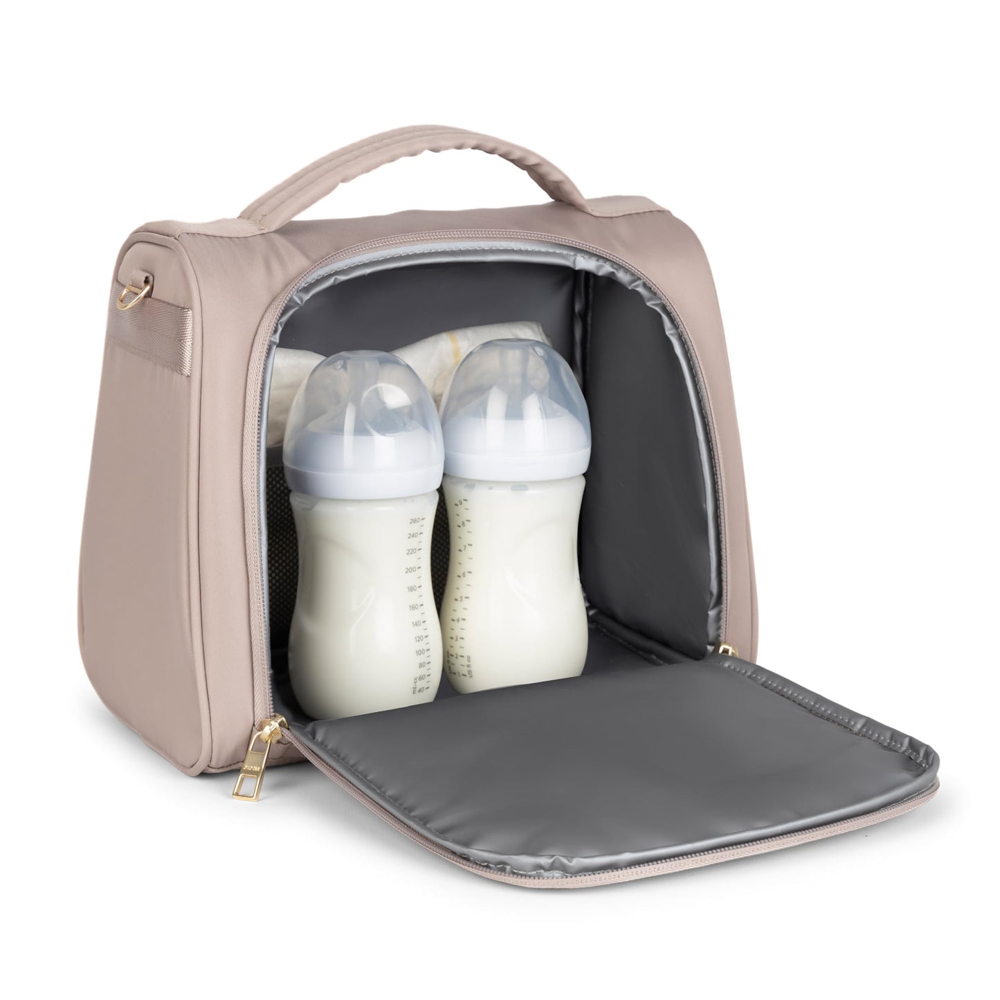 JuJuBe New Insulated Bottle Bag, Breastmilk Storage Bag for Baby Bottles, Insulated Waterproof Lunch Bag or Cooler Bag for Nursing, Milk, Food, Baby Formula, Snacks, Daycare, Taupe, Mother's Day Gift