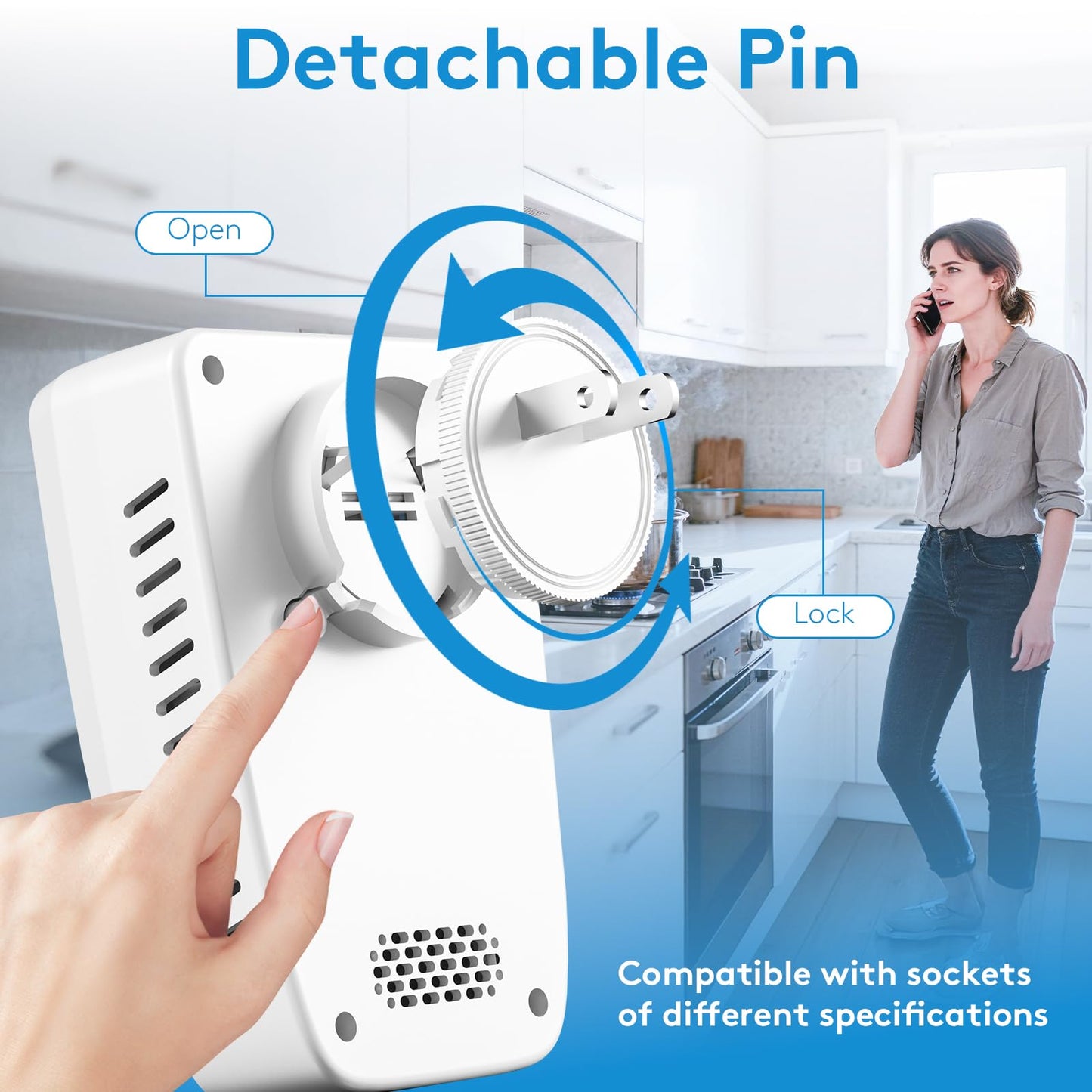 5-in-1 Carbon Monoxide Detectors Plug in, Smoke Alarm & Natural Gas Leak Detector with Temperature & Humidity Sensor, Portable CO Detector with LCD Display Sound & Light Alert for Home Travel