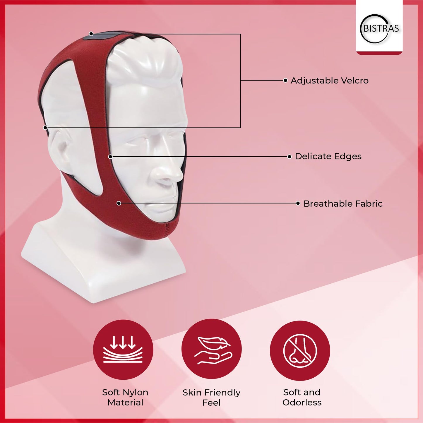 Bistras Ruby Style Adjustable Chin Strap for Cpap Users Anti Snoring Chin Strap Effective Sleep Aid Device Great Sleeping Solution for Men and Women Keeps Mouth Closed While Sleeping (Large/ex-Large)