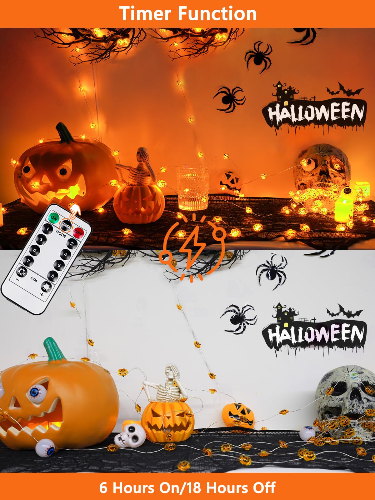 Halloween Fairy Lights Battery Operated 15Ft 40Led Orange Pumpkin String Lights 8 Modes With Remote  Warerproof Twinkle Lights With Timer For Indoor And Outdoor Halloween Decorations For Party Holiday