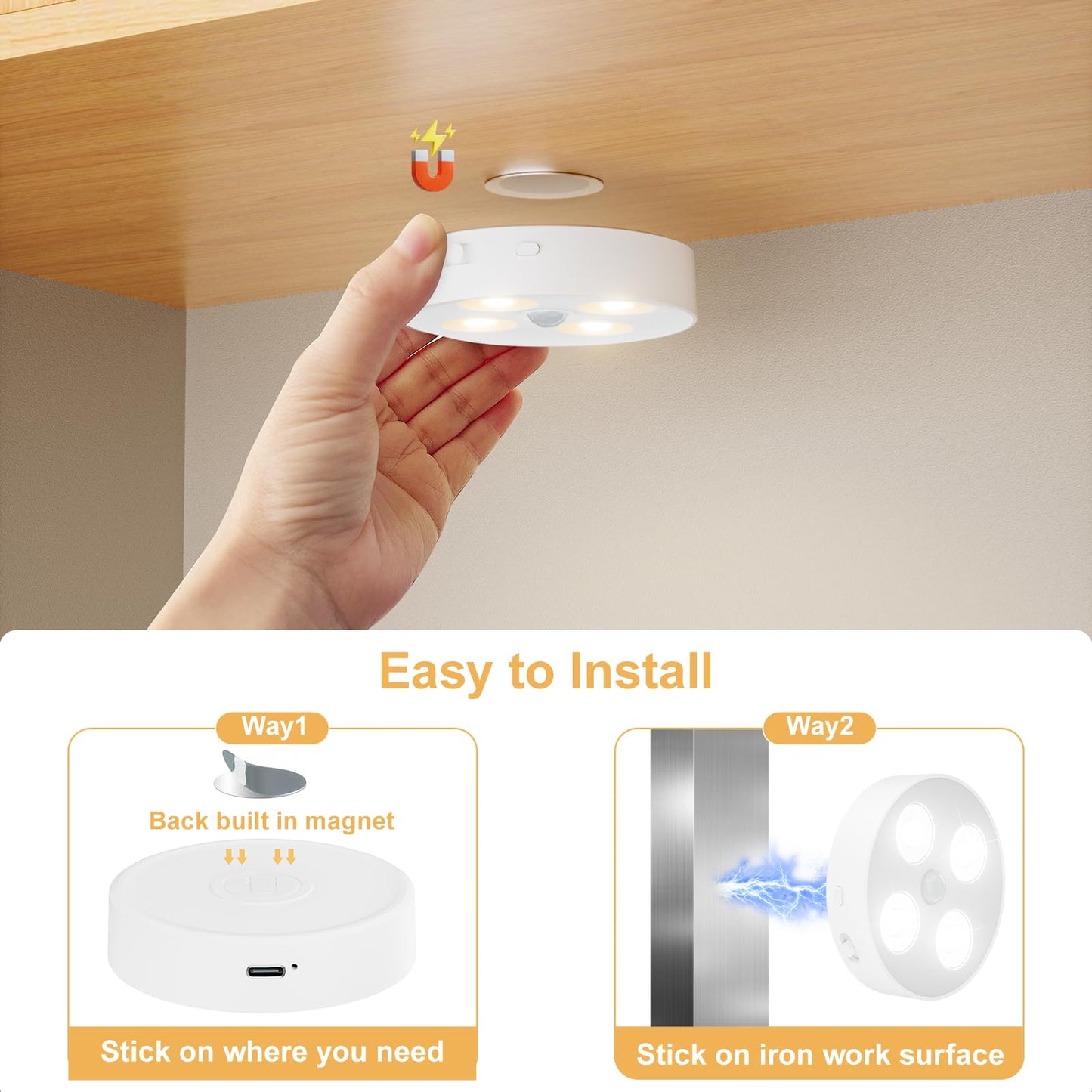 Under Cabinet Lighting  1500Mah Rechargeable Motion Sensor Puck Lights With Remote  3 Color Temper  Magnetic Stick On Light  Dimmable Under Counter Lights For Kitchen  Shelf  Closet  Stair  4 Pack