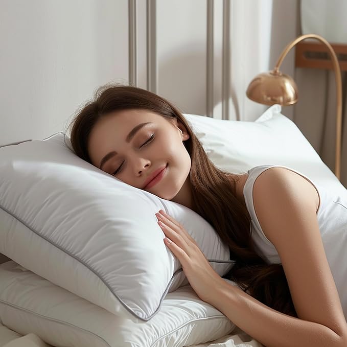 Hotel Grand Luxury White Goose Feather Down Pillow Medium Firm Hypoallergenic Bed Pillow Queen Size Upgrade Hotel Collection Fluffy Pillow for Sleeping, 28"x20",1 Pack