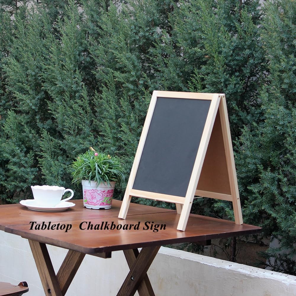 BangQiao Freestanding Wooden A Frame Double Sided Chalkboard for Tabletop Menu Board, Wedding Message Sign
