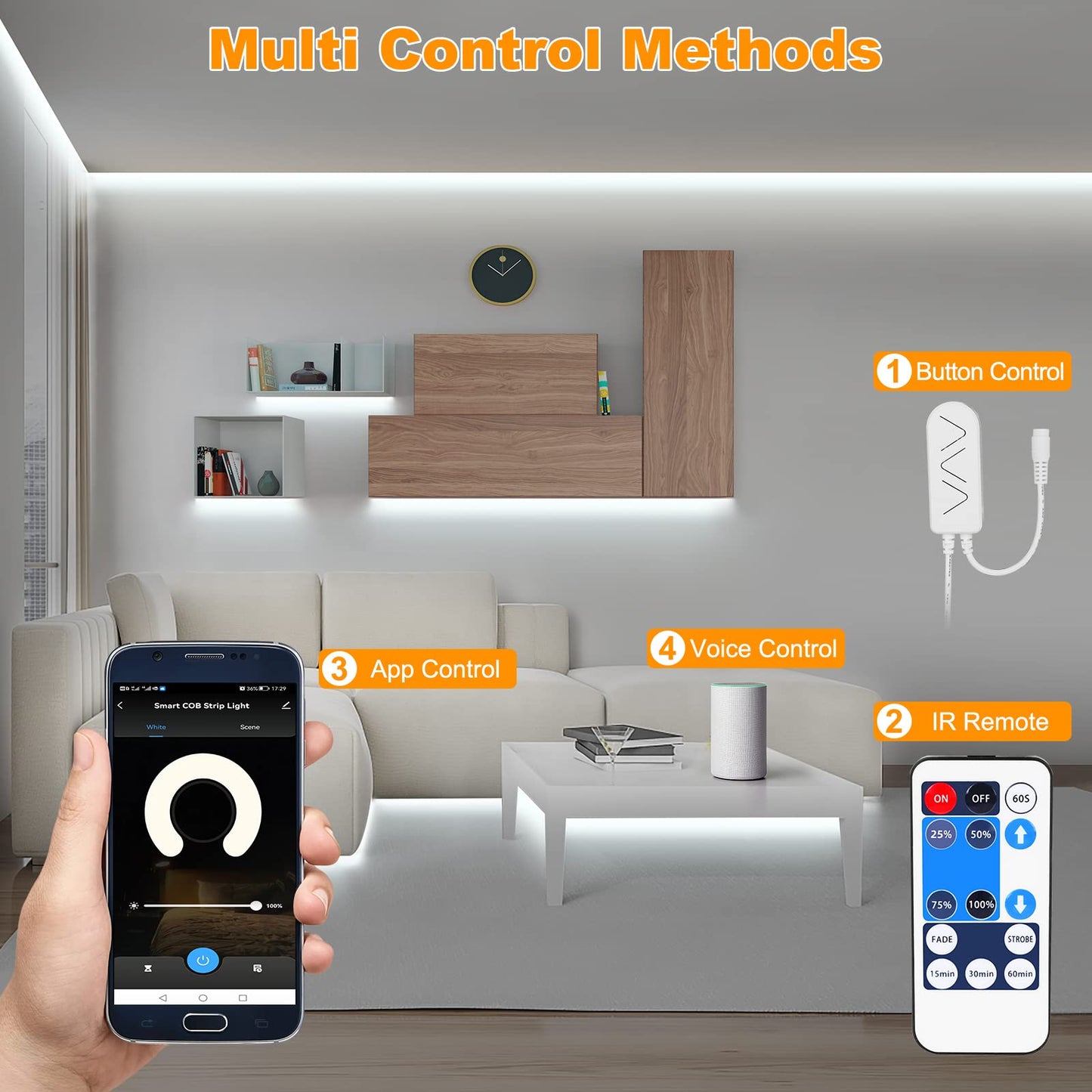 Tatazone Smart White COB Led Strip Light with App and Remote, 32.8ft 6500K WiFi Bright COB Light Strip Work with Alexa Google, Dimmable Indoor COB Strip Lights for Room, Cabinet, 2 Rolls of 16.4ft