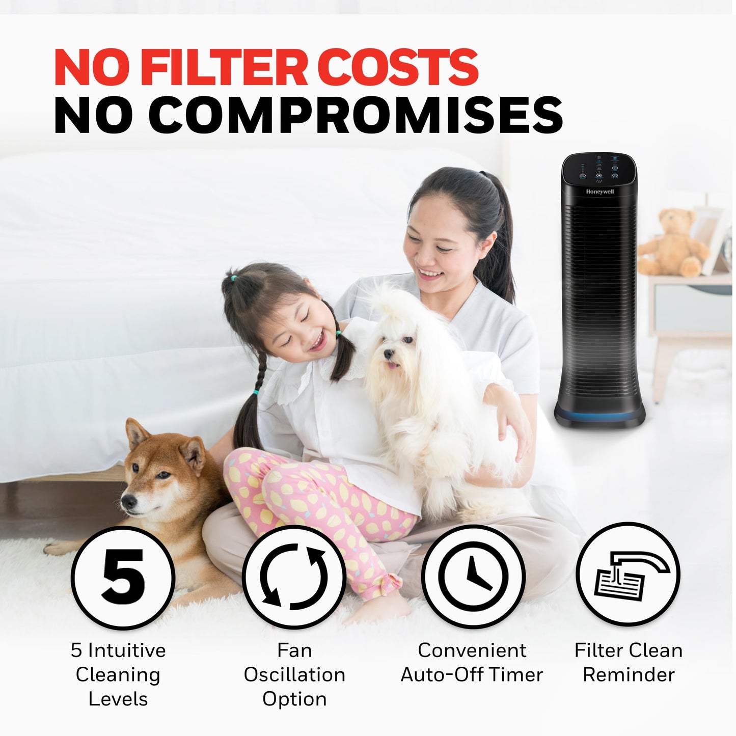 Honeywell Air Genius 5 Air Purifier For Large Rooms Up To 1200 Ft, Permanent Washable Filters, Reduces Dust, Pollen, Pet Dander,