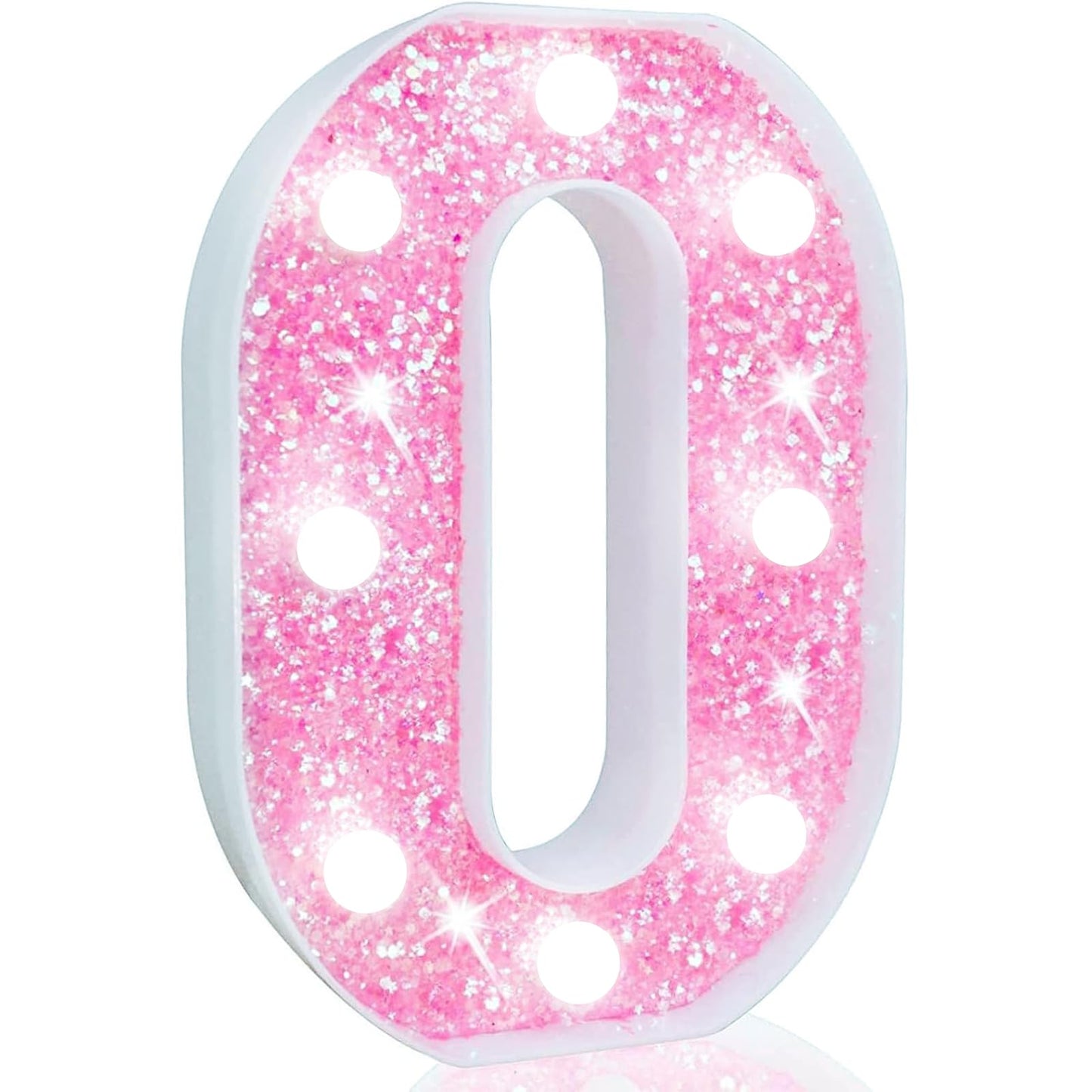 Pooqla Marquee Number Lights  Pink Light Up Numbers For Girls 10Th Birthday  Battery Powered Glitter Number Night Light Gift For Christmas Bedroom Dorm Party Decoration  Cool White Number 0