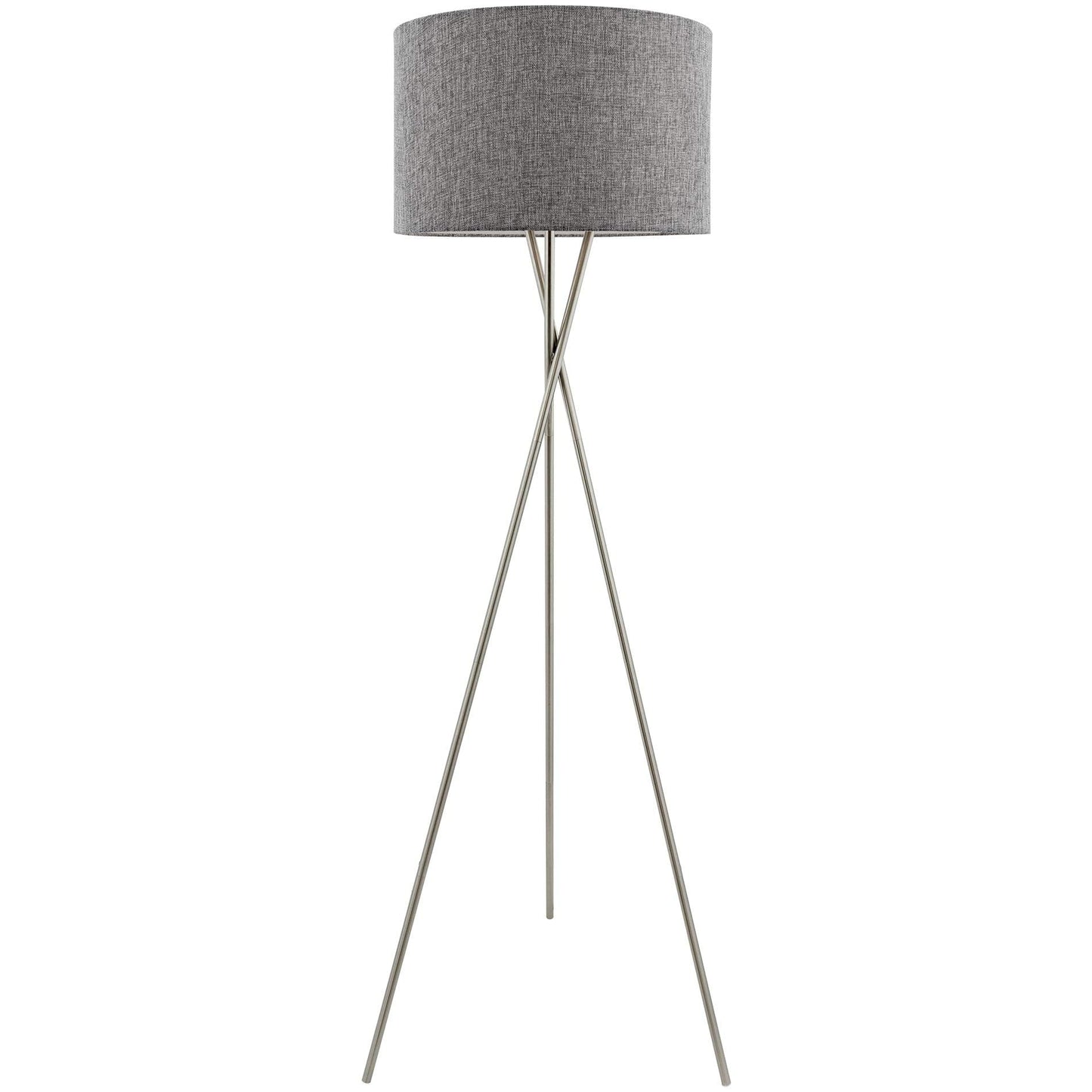 Kira Home Sadie 60 Mid Century Modern Tripod Led Floor Lamp, Brushed Nickel Finish, Gray Shade, Model Rv-F5017-Bn-Gr, Eco-Friendly Bulb Included