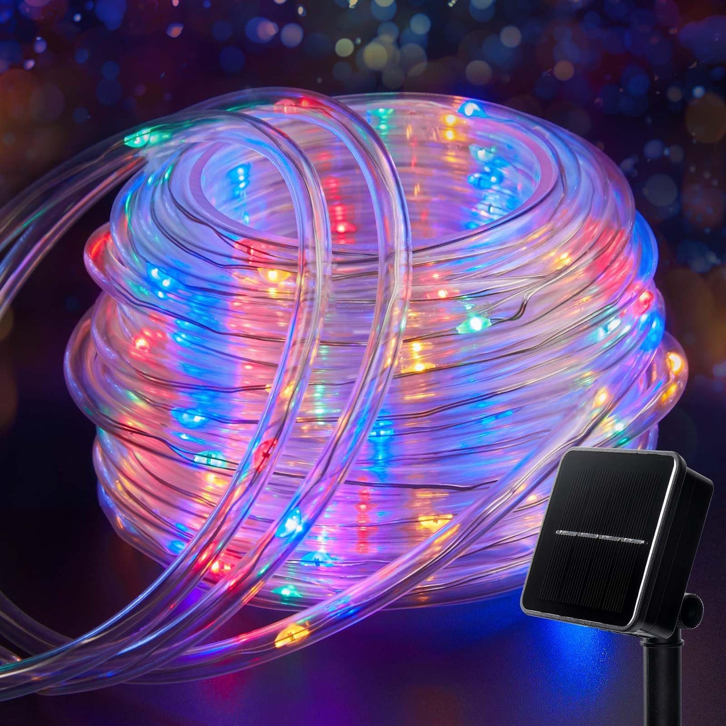 Brightown Solar Rope String Lights 72Ft 200 LED Waterproof Fairy Lights, 8 Modes, Copper, Multicolor