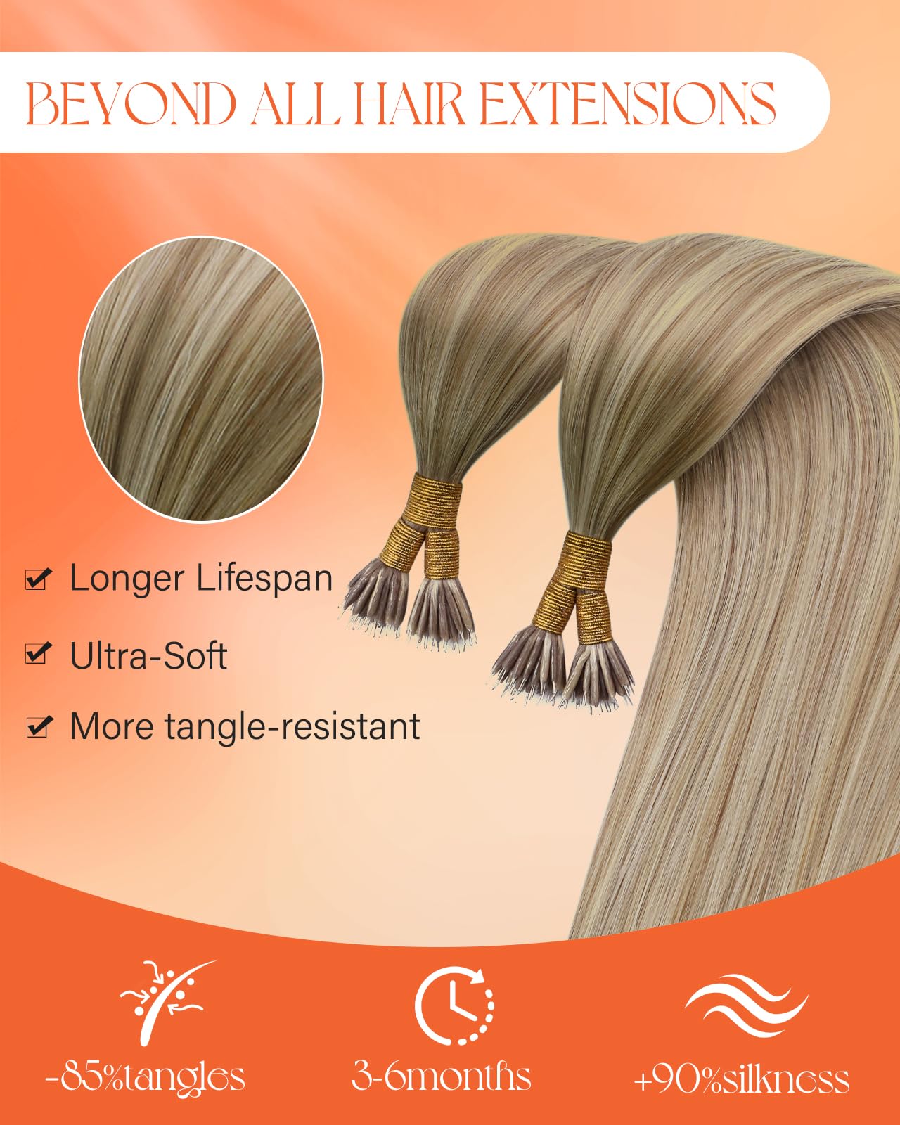 Sunny Hair Blonde Nano Bead Hair Extensions Ombre Blonde Nano Hair Extensions Real Human Hair Ash Blonde Ombre Platinum Blonde B
