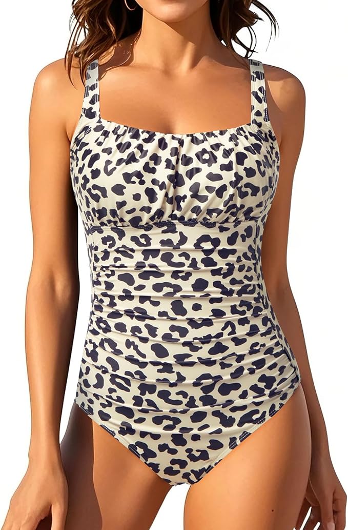 Aqua Eve One Piece Bathing Suit for Women Tummy Control Swimsuit Slimming Vintage Swimwear