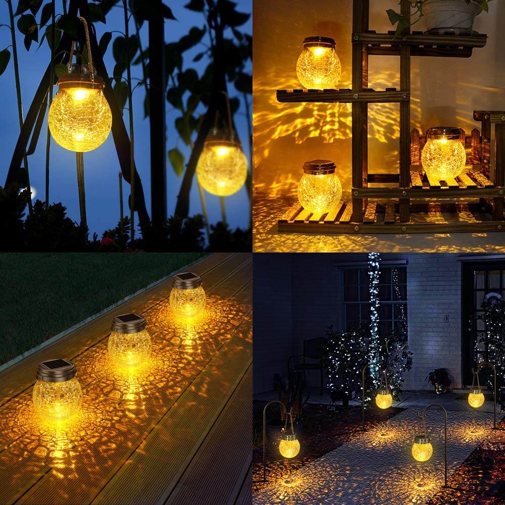 Dbf Solar Lanterns - Waterproof  le Glass Ball Lights, 4-Pack, Amber Warm, Model Dbf-Lantern-4W, Perfect For Outdoor Garden Decor