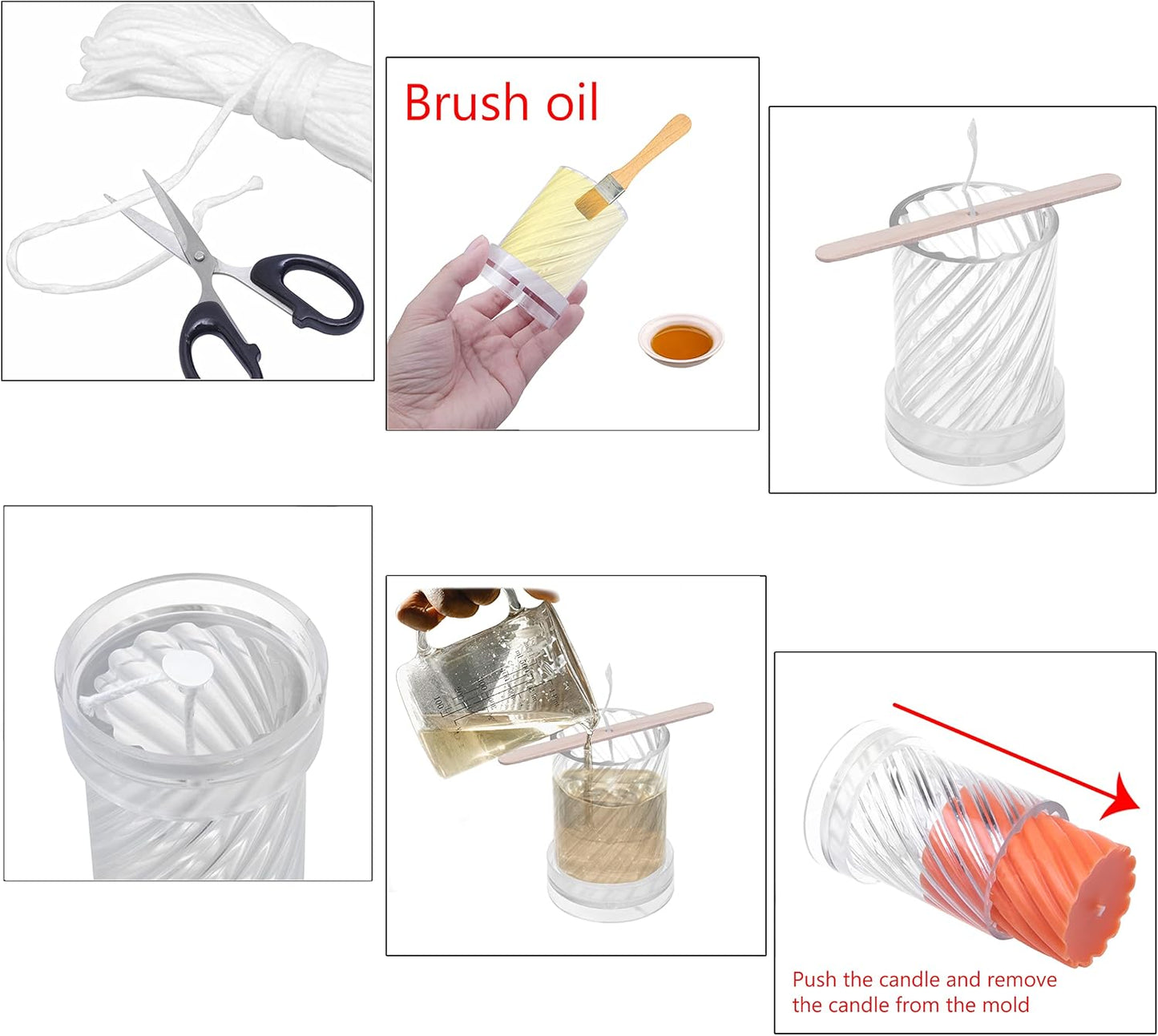MILIVIXAY 2PCS Spiral Shape Candle Molds - Pillar Candle Molds for Candle Making -Including 60 Ft Wicks,50pcs Wick Stickers, 1pc Wick Leader Wire and 2pc Wick Holders.