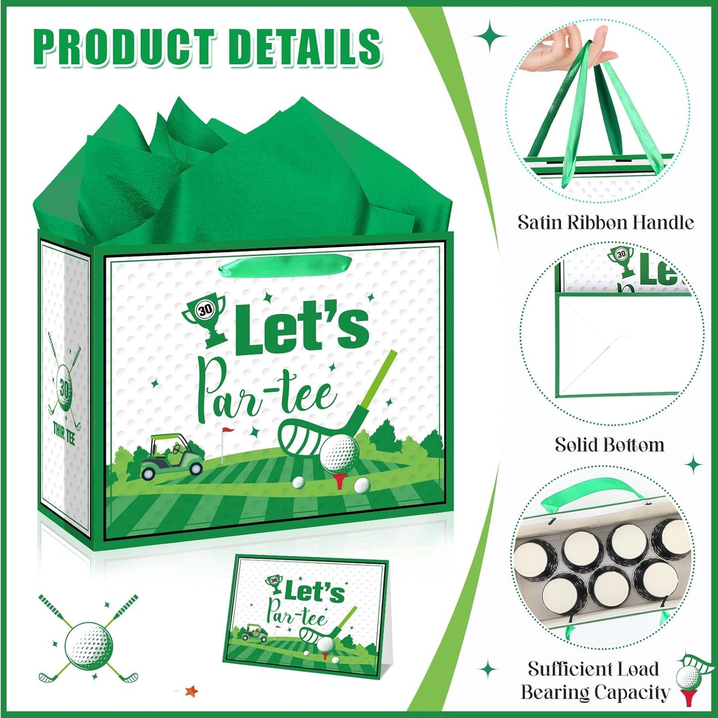Quirkistry Golf 30th Birthday Gift Bag for Men Golf Happy Thirty Birthday Party Gifts bag with Tissue Paper Greeting Card Thir-Tee Bday Gift Wrapping