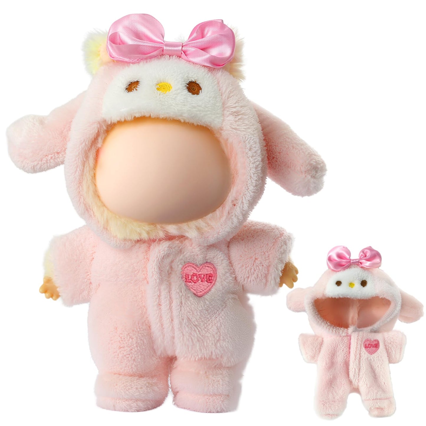 Clothes for LABUBU Doll (NO Doll), Pink Bunny Plush Jumpsuit Accessories for LABUBU 17cm Dolls, Premium Fashion Outfit for LABUBU - Cute Clothes for Dress up Unique Style