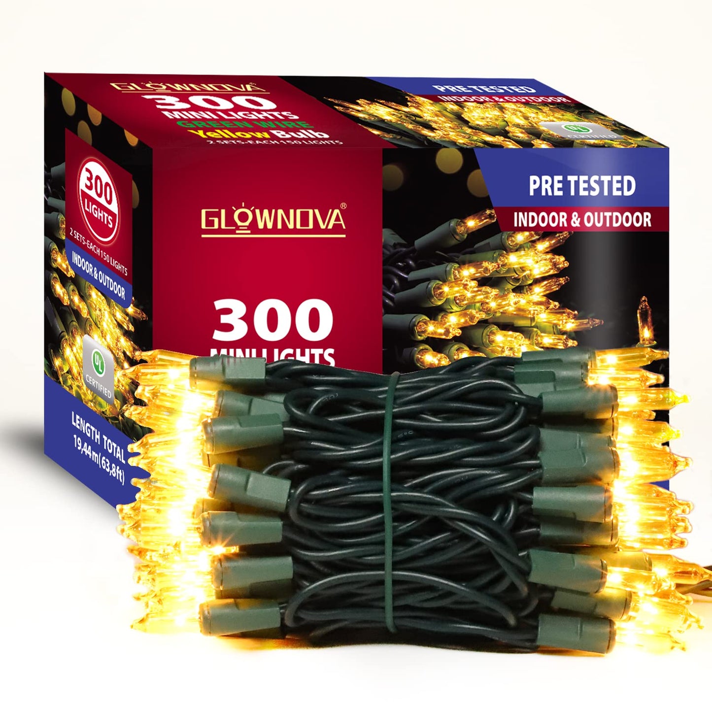 Glownova Green Wire Yellow Incandescent Bulb 300 Mini String Lights For Indoor Christmas Tree Garland Birthday Wedding Party Festival Decoration
