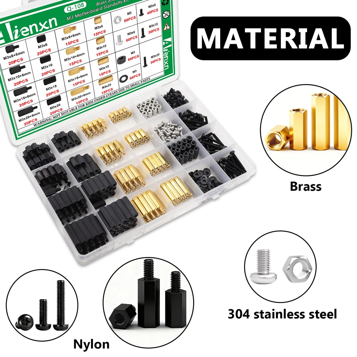 Aienxn 640PCS M3 Brass and Nylon Motherboard Standoffs Kit, Male Female Hex Spacer Standoff Screws Nuts Suitable for Circuit Board, PCB Board etc