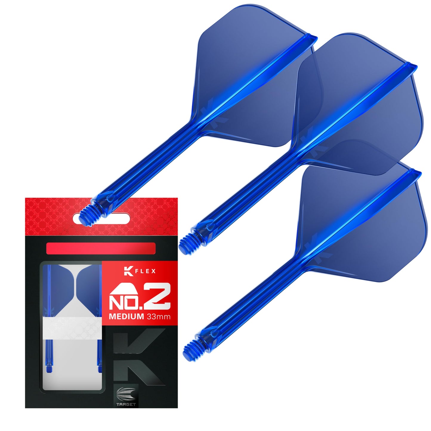 Target Darts K Flex Integrated Dart Flights And Shafts  No.2 Blue (Medium) | Pack Of 3 K-Flex - No2  Kflex All In One Moulded Dart Flight & Stem | Professional Dart Accessories