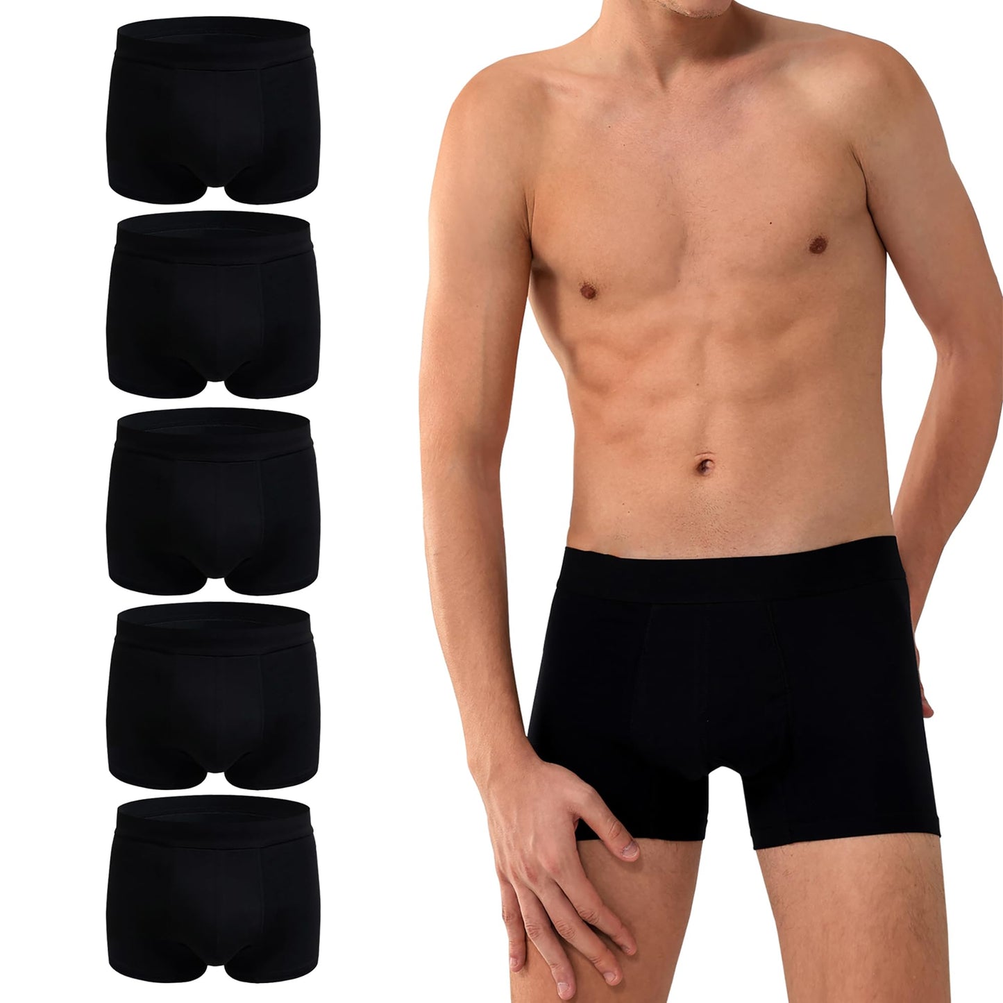 BATTEWA Incontinence for Men Washable, Leak Proof Underwear Briefs,Wide Band Boxer Brief Front Absorbency Area for Bladder Leak 50ml (5 Pack,Large,Black)