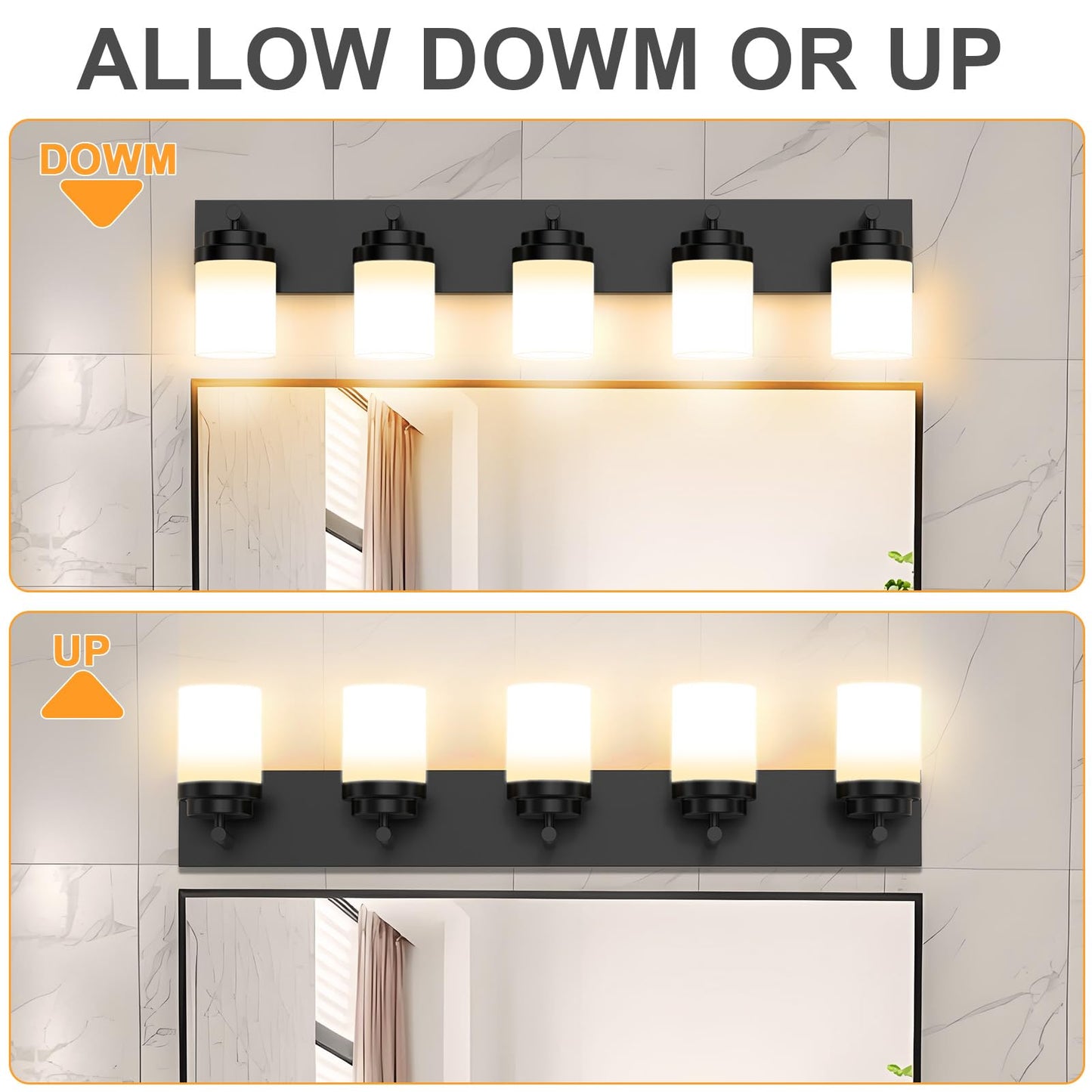 Izorro Bathroom Vanity Light Fixture  5-Light 36 Inch Matte Black Bathroom Light Fixtures Over Mirror  With White Glass Shade  Modern Farmhouse Vanity Lights  Rustic Restroom Lighting Fixtures