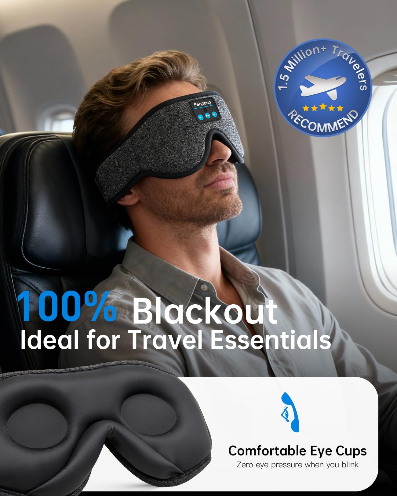 2 Pack Bluetooth Sleep Mask & Sleep Headphones, Skin-Friendly Sleeping Eye Mask with Bluetooth Headphones, Sleep Gifts for Women Men, AudioBooks, Insomnia, Yoga, Air Travel, Meditation, Christmas