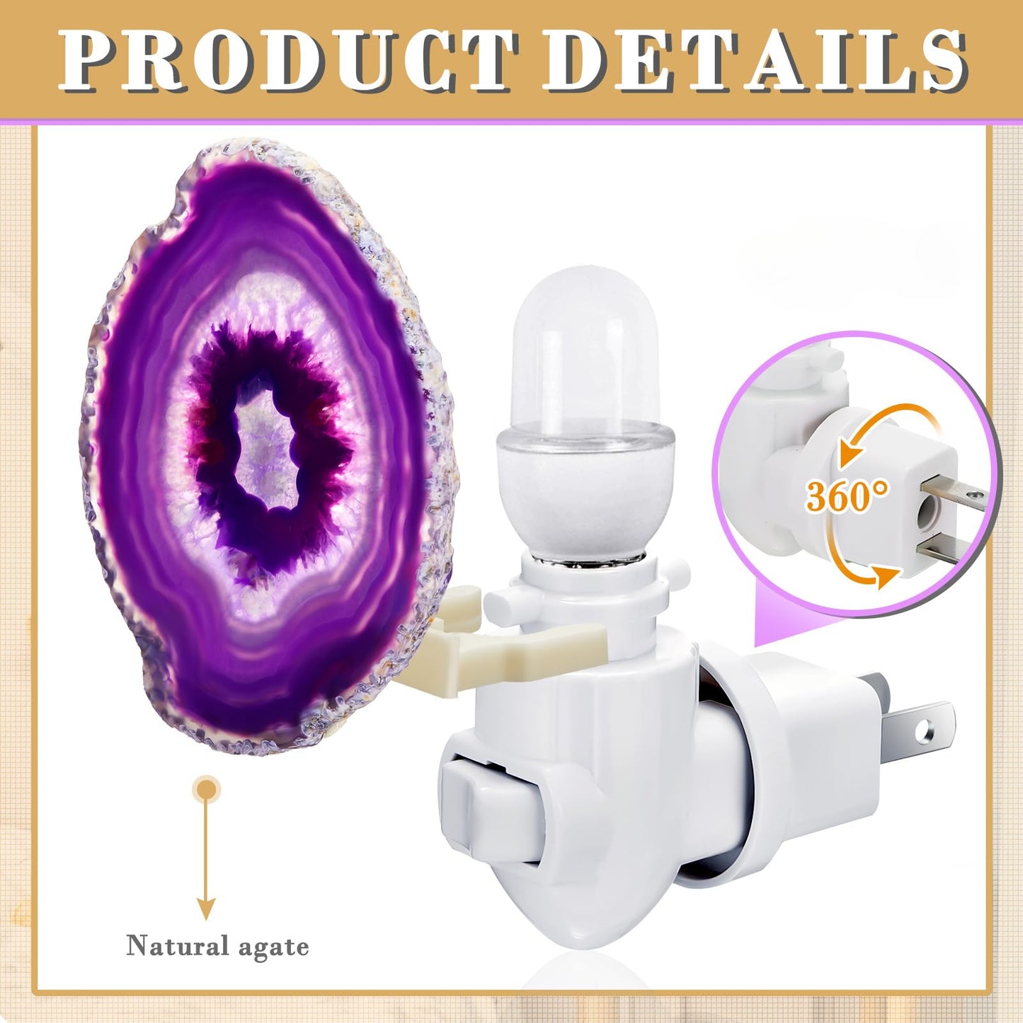 Agate Night Light Agate Slice Light Crystal Nightlight Plug Into Wall With Switch Home Decor Hallway Lights  Nightlight For Toilet Kitchen Bedroom (Purple)