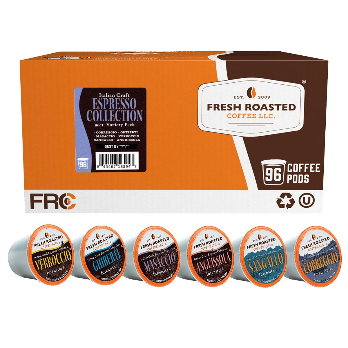 Fresh Roasted Coffee  Italian Craft Coffee Variety Pack  Artisan Blend  Dark Roast  Kosher  96 Pods for K cup malt-inspired