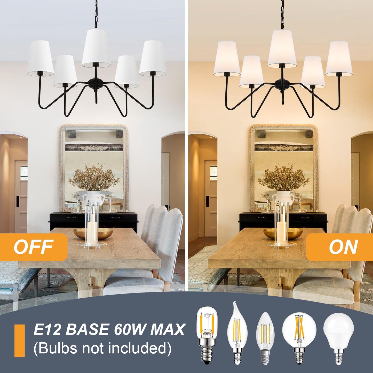 Jsdorsy Chandeliers For Dining Room  Modern Pendant Light Fixture Over Table With White Shade Classic Ceiling Hanging Lighting For Living Room Hallway Bedroom  5-Arm  30 Dia  Height Adjustable
