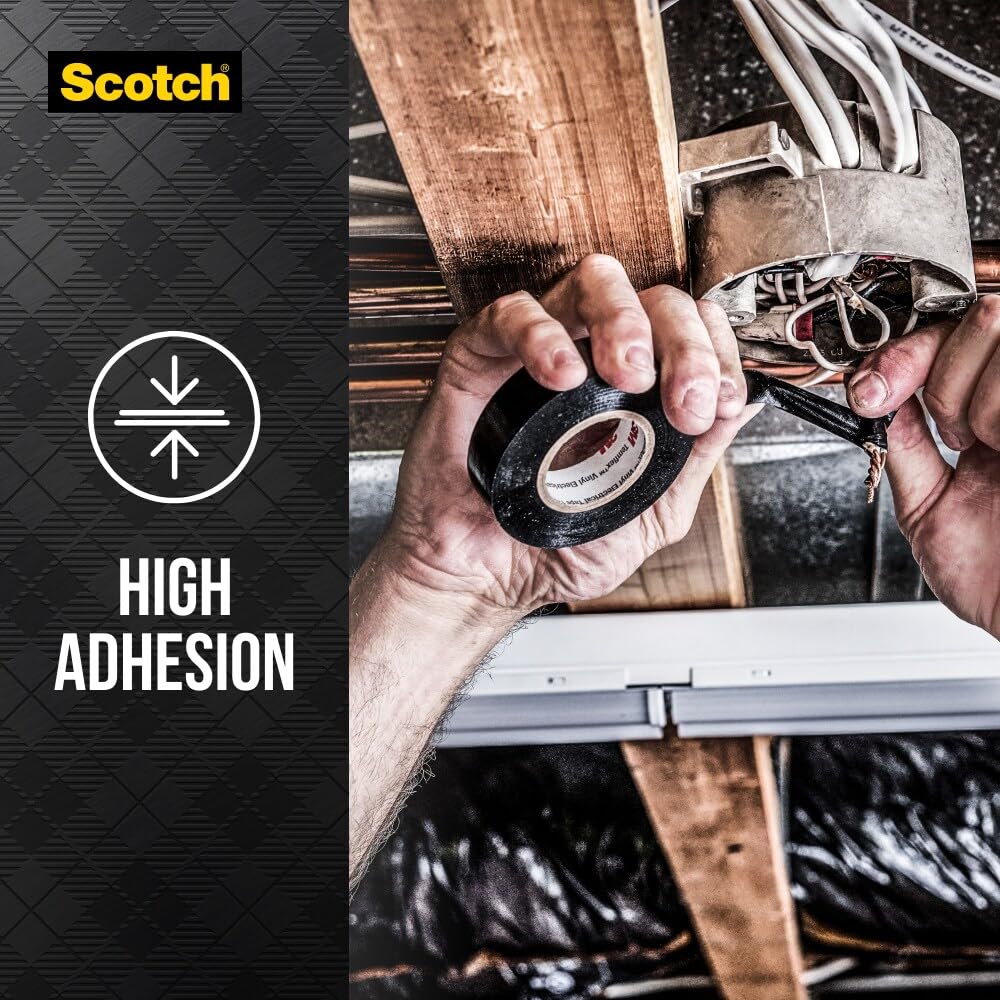 Scotch Vinyl 700 Electrical Tape, 1 Roll, Black, 3/4-in x 66-ft, General Purpose, Commercial Grade, Rated for Temperatures Up to 194-Degree, Highly Flexible, Stretchy & Conformable (700)