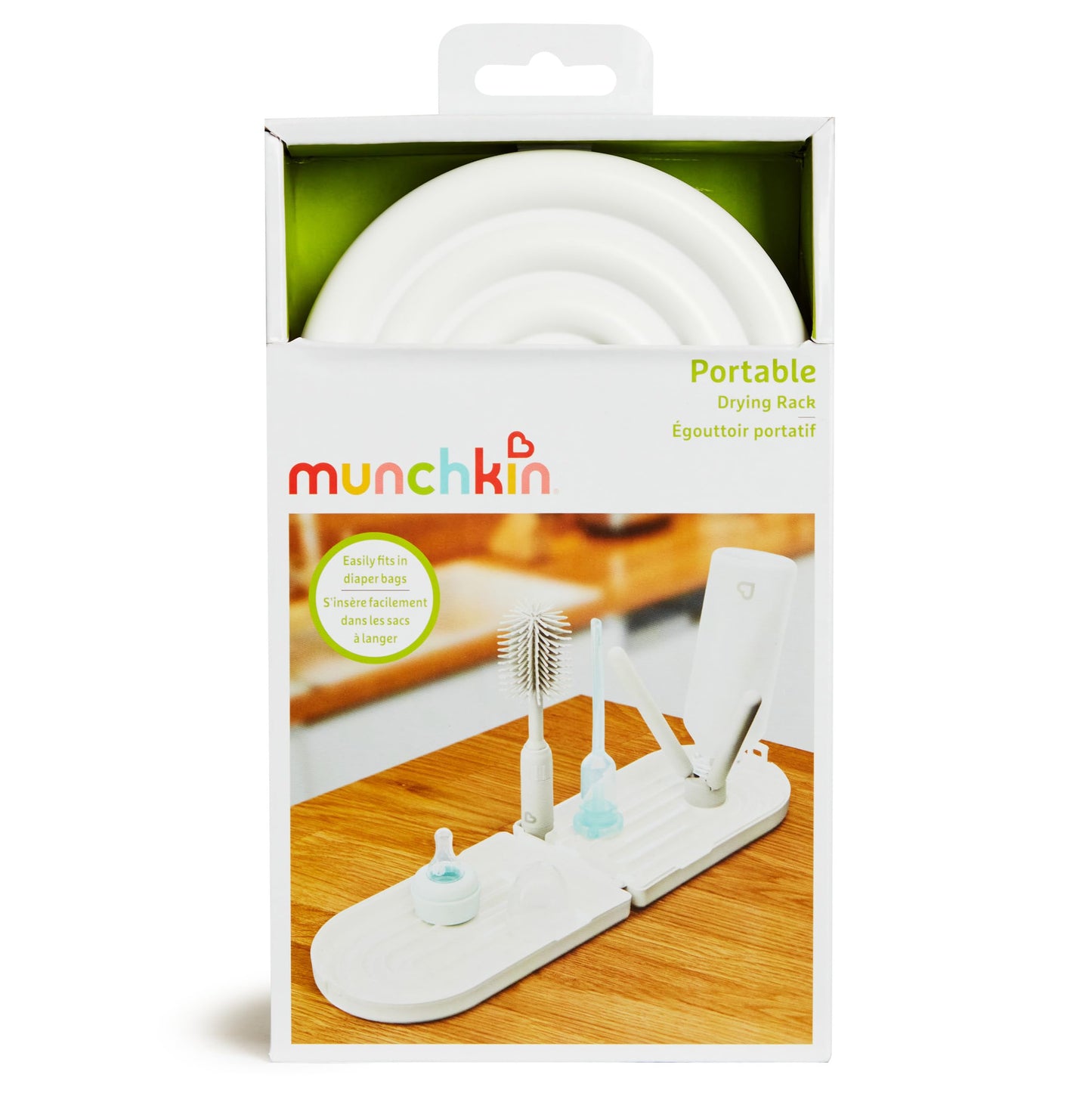 Munchkin® Travel Baby Bottle Drying Rack with Silicone Bottle Brush - Compact and Foldable, Fits Easily in Diaper Bags for On-The-Go Use