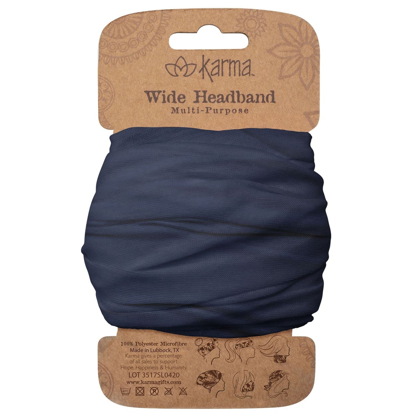 Karma Navy Headband for Women - Wide - Fabric Headband and Stretchy Hair Scarf - Navy