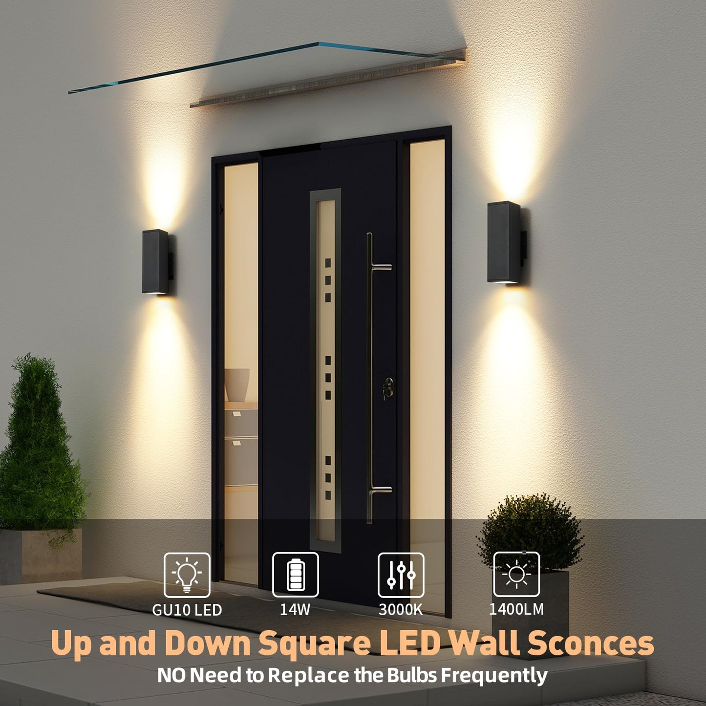 Tewei Led Outdoor Wall Sconce Lights Modern Exterior Lighting Fixtures  Matte Black Up And Down Outdoor Wall Lights For House Front Porch Garage  Warm White 3000K  1 Pack