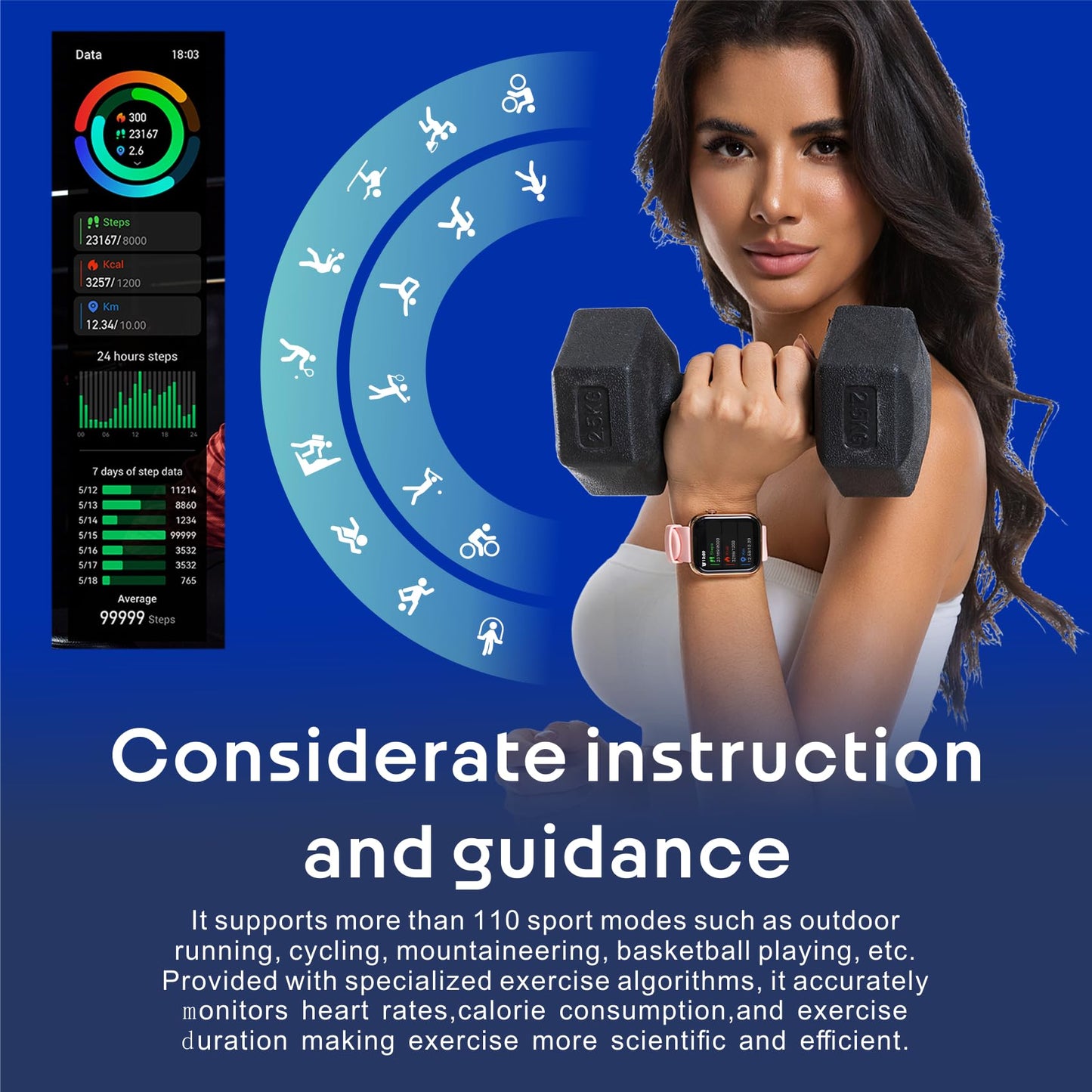 Men's Women's Smart Watch Pro，1.85-inch high Definition Screen/*Bluetooth Call, Blood Pressure,Fitness Tracker Smart Sports Watch for Android Phone/iPhone Compatible