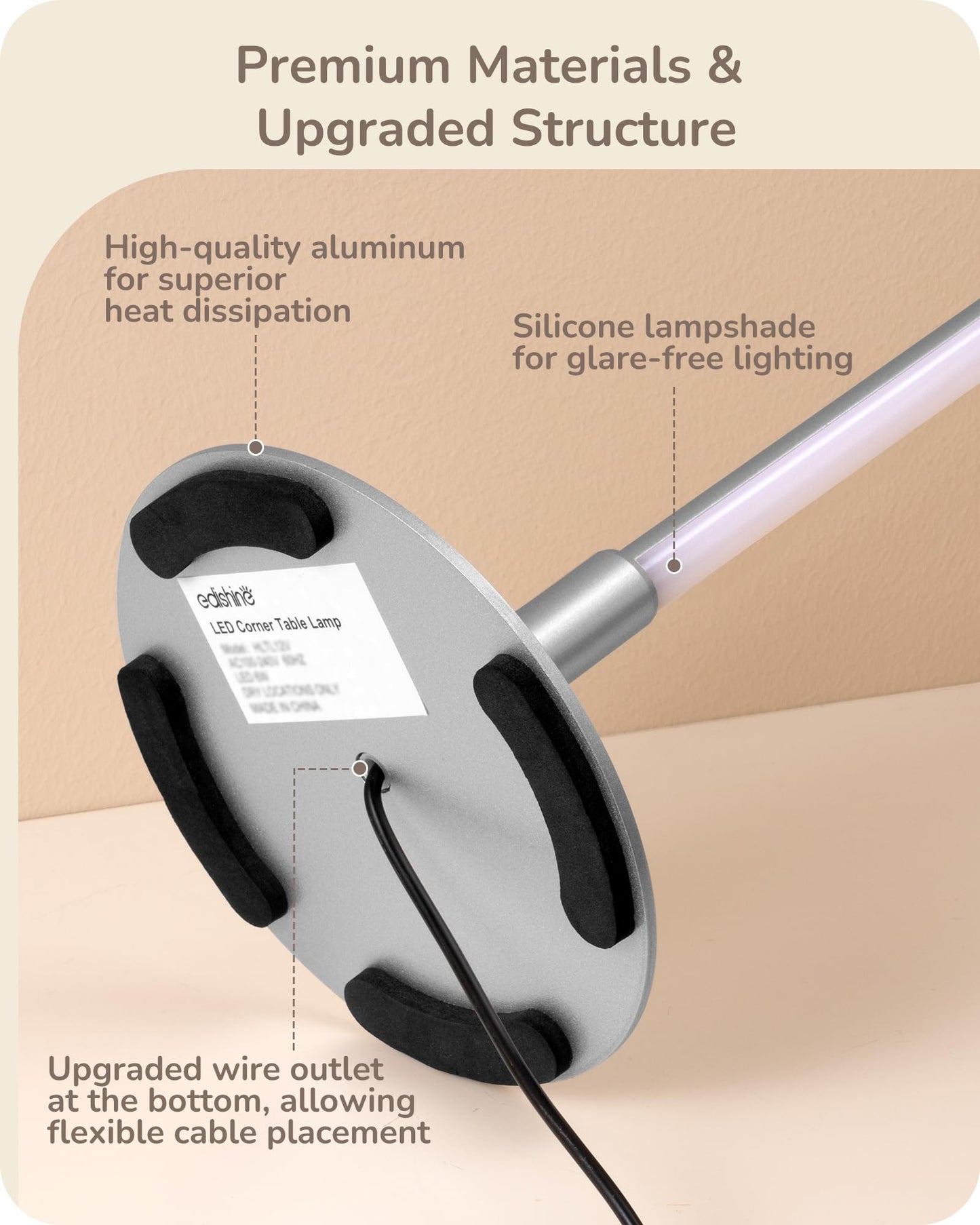 EDISHINE LED Table Lamp - Minimalist Design, 3 Dimmable Color Temperatures, Touch Control, Silver Finish, 6W