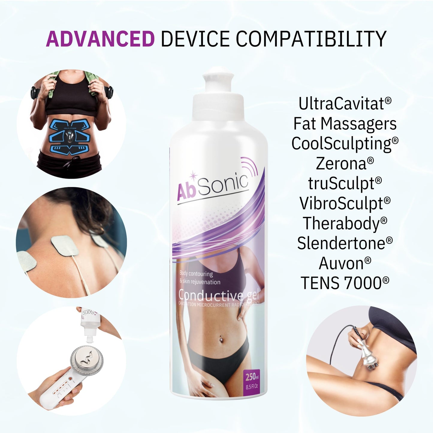 Absonic Conductive Gel for Cavitation, Microcurrent, Electrodes, Body, Facial Devices – Compatible with TENS & RF, Ultrasonic Massagers & Muscle Stimulation – Smooth, Non-Sticky Glide – 2-Pack 17 oz
