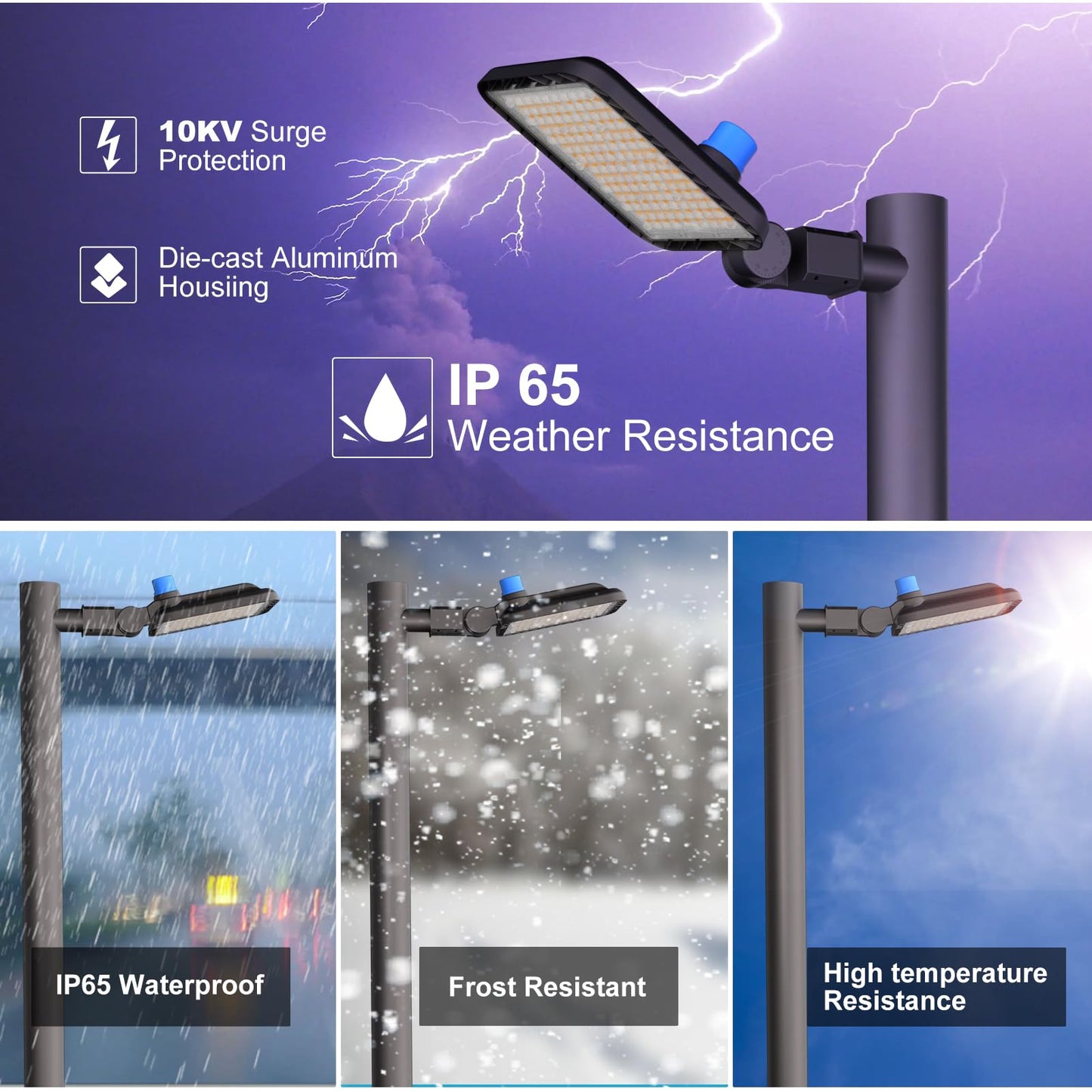 3Pack 320W Led Parking Lot Lights 44800Lm (Eqv.1200W Mh/Hps) 5000K Led Parking Lot Lighting Pole Mount With Smart Photocell & Slipfitter Mount (Coverage: 66~110Ft At Height:30~50Ft)