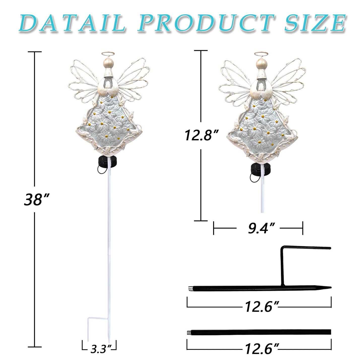 COOZZYHOUR Angel Solar Lights Outdoor Decorative Metal & Glass Garden Stake 38 Inch Waterproof 30 LED Warm White (CZ-2116-1)