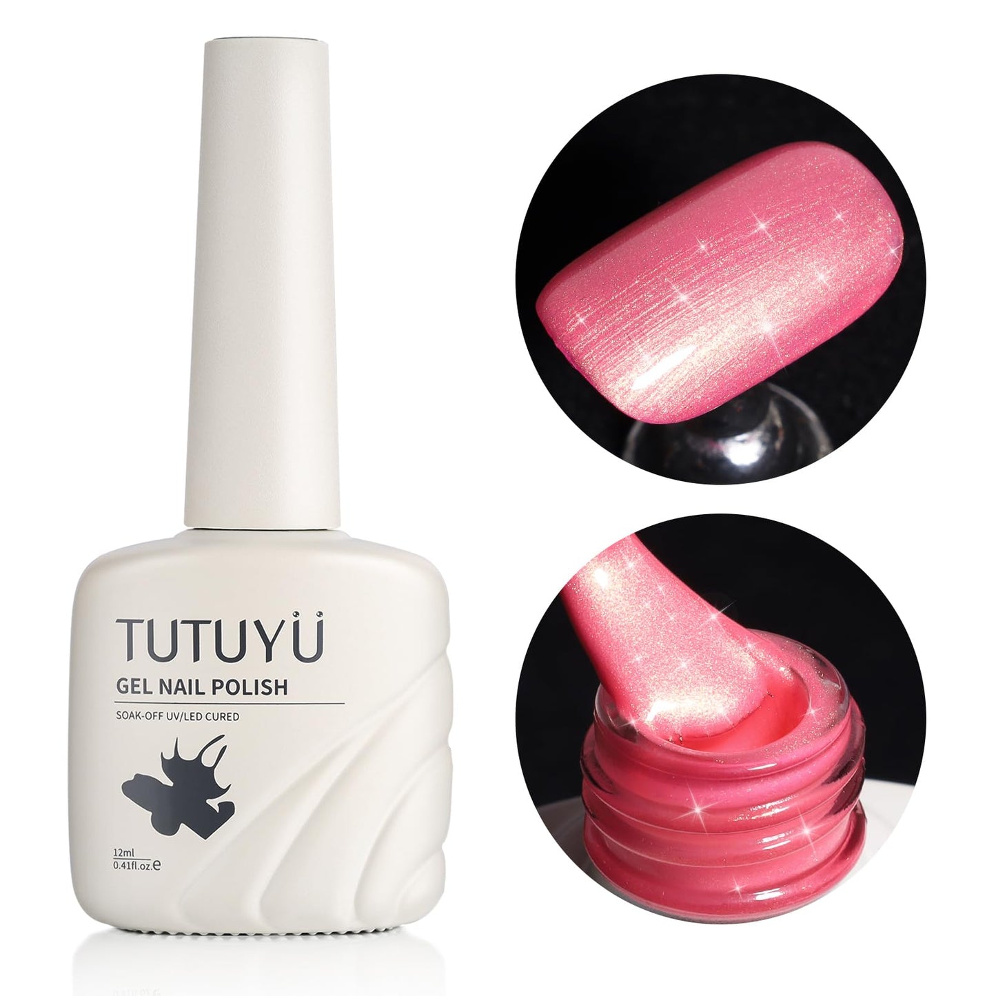 TUTUYU Coral Pink Pearl Gel Nail Polish for Manicure Salon or DIY Nail Art At Home - 12ml UV/LED Soak off