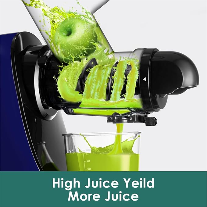 Slow Juicer Machines, Fretta Cold Press Juicers, Masticating Juicer Machine,Juice Extractor with 2-Speed Modes, Reverse Function & DC Quiet Motor, BPA-Free, Easy to Clean, 200W(Blue)