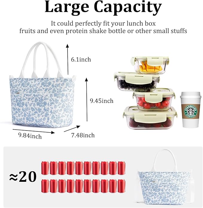 Lunch Bag for Women Adult Large Insulated Lunch Box Girl Cute Corduroy Lunch Tote Bags Reusable Leakproof Cooler Work Picnic