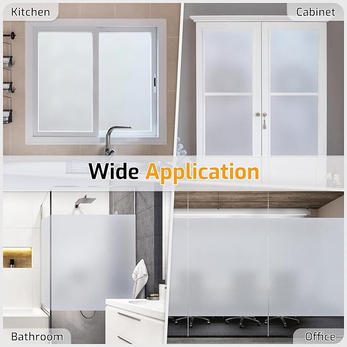 LUTE Window Privacy Film, Frosted Glass Window Film for Bathroom, Static Cling Removable Heat Control Glass Coverings, Non Adhesive Opaque Door Sticker for Home Office (Pure, 17.5" x 118.1")
