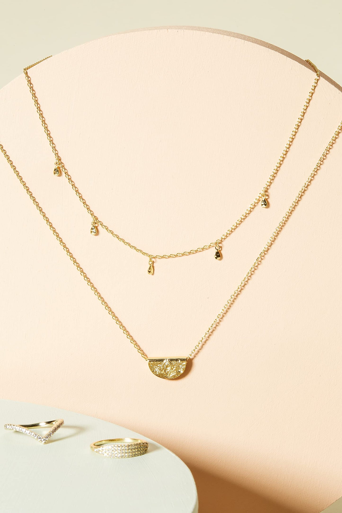 PAVOI 14K Gold Plated Layered Lotus Pendant Necklace | Layering Necklaces for Women | Dainty Minimalist Design Pendant (Lotus, Y
