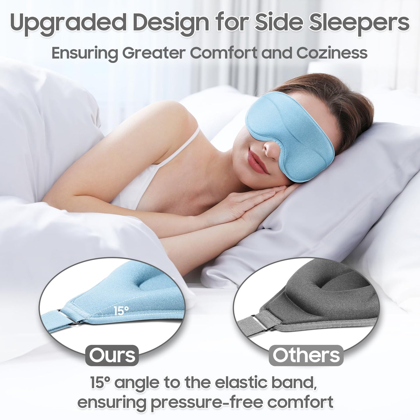 MOEASEii Sleep Mask - Total Blackout 3D Sleeping Mask, Super Lightweight & Silky Soft Eye Mask for Sleeping, Fully Adjustable Fit for Home, Office, Traveling, Meditation, Yoga, Light Blue