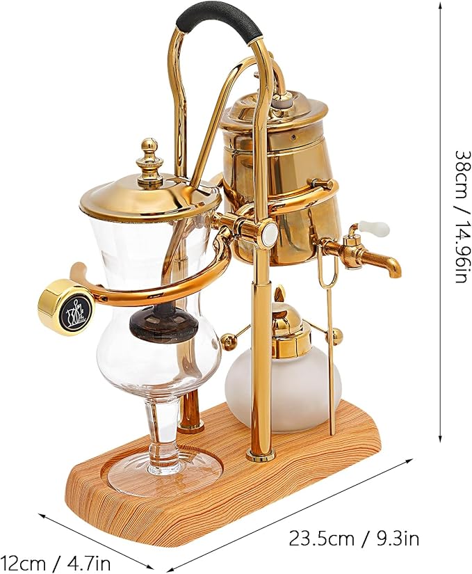400ml Belgian Siphon Gold Coffee Pot, Vintage Luxury Balance Syphon Coffee Maker, Classic Manual Brew Coffee Brewer
