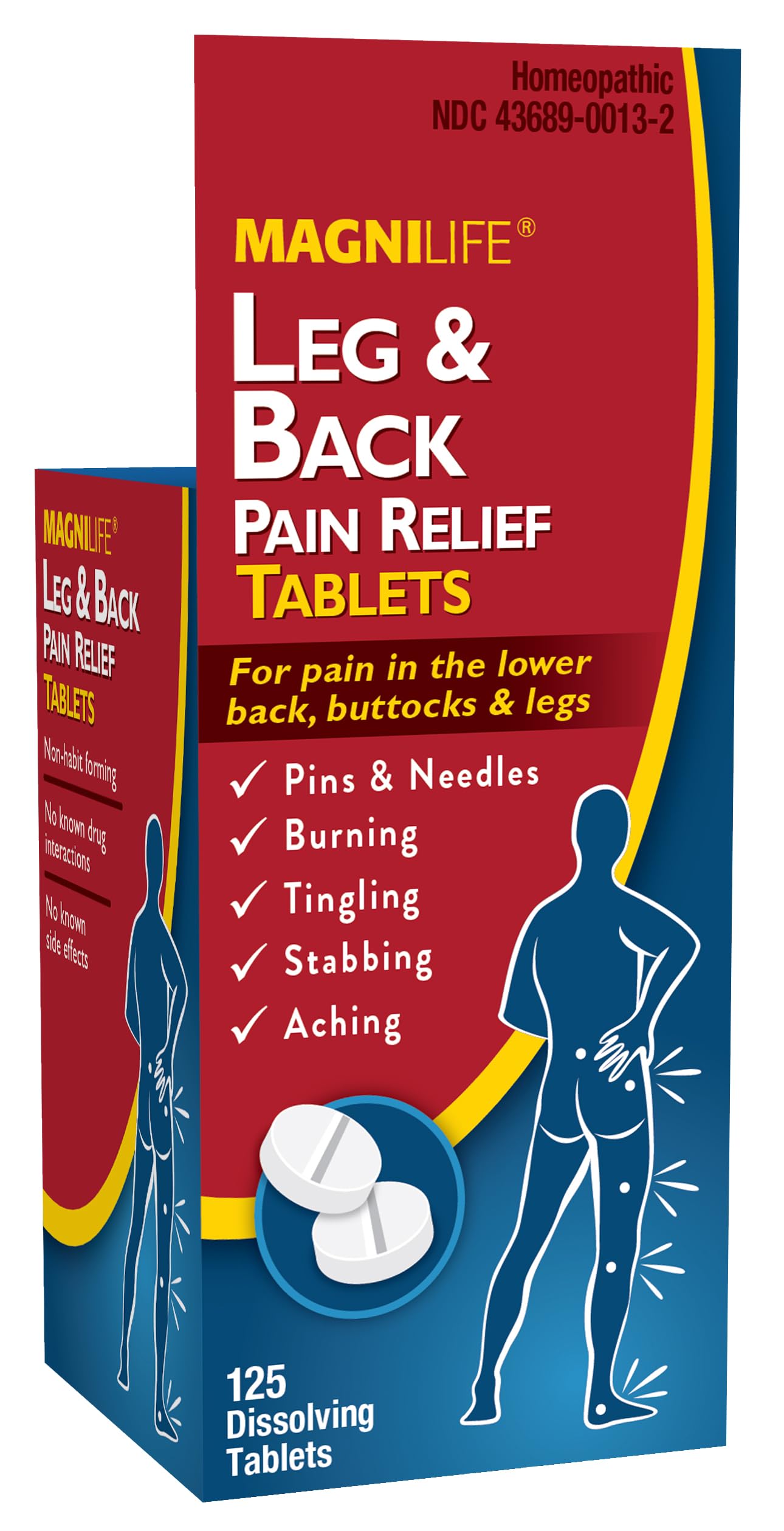 MagniLife Leg & Back Pain Relief Tablets,125 Ct, Fast-Acting Pain Relief Naturally Soothes Burning, Tingling & Stabbing Aches, Symptomatic or Preventative, Non-Habit Forming Quick-Dissolve Tablets