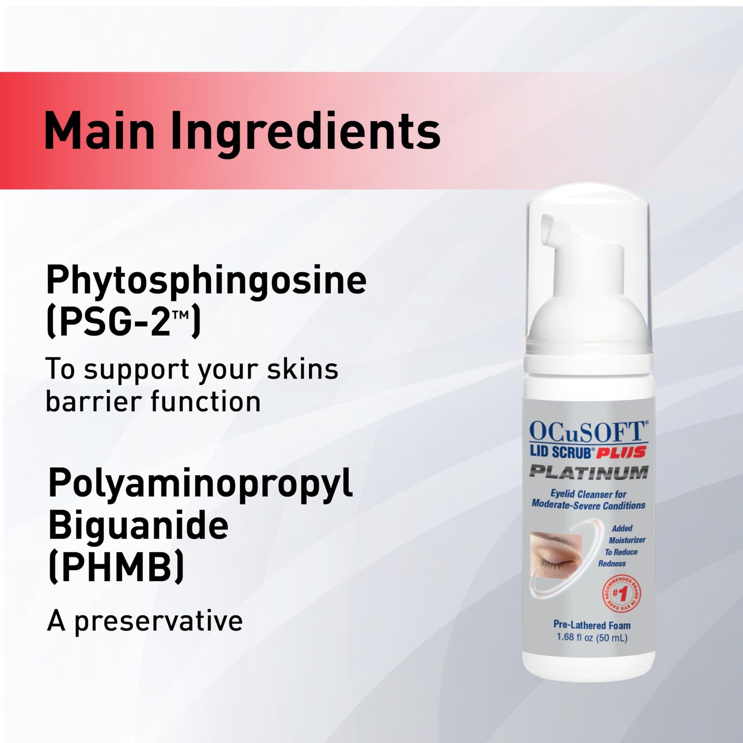 OCuSOFT Lid Scrub PLUS Platinum Extra Strength Foaming Eyelid Cleanser - Leave-On Eyelid & Eyelash Cleanser with Phytosphingosin