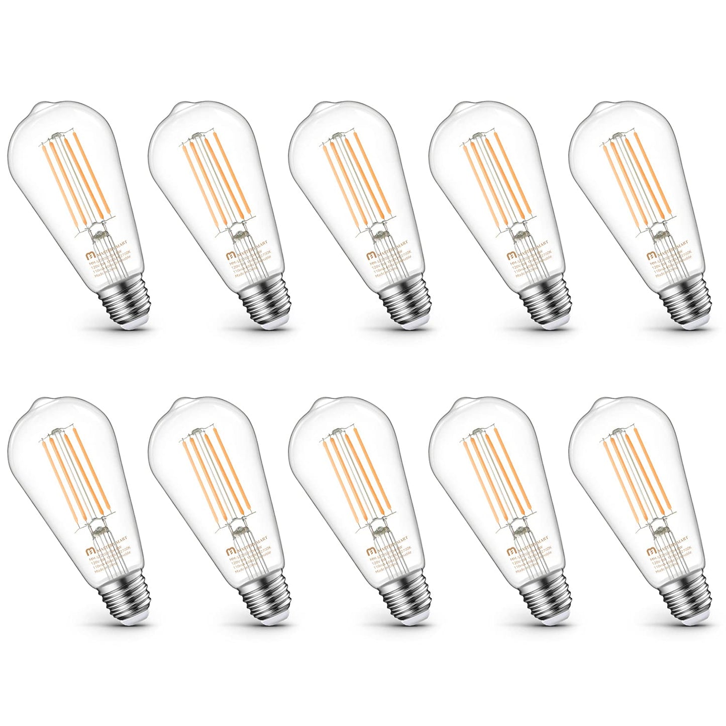 MASTERY MART ST21 Dimmable LED Vintage Edison Light Bulb 100W Equivalent 10 Pack 2700K Soft White Clear Glass E26 Base 1100LM