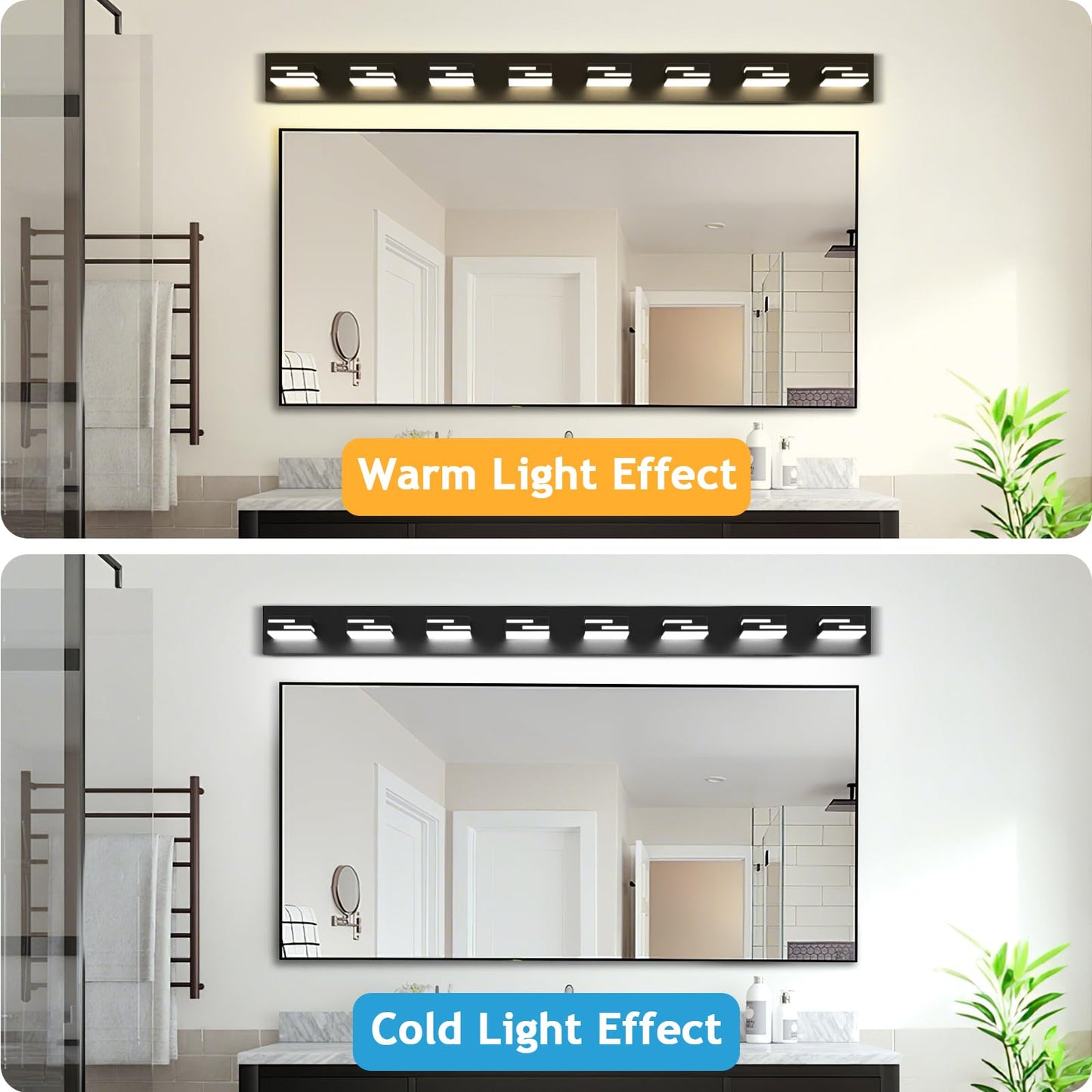 Led Modern Bathroom Vanity Light Fixtures 8-Light 5Cct Dimmable Matte Black Vanity Lights For Bathroom Lighting Fixtures Over Mirror  With 350?Rotatable Acrylic Heads  55-Inch