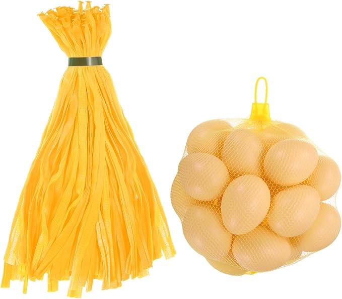uxcell 100Pcs Reusable Produce Mesh Bags, 35cm Mesh Nylon Netting with Loop-Style Closures, Stretchable Egg Hatching Bags for Fruit Vegetable Storage, Yellow