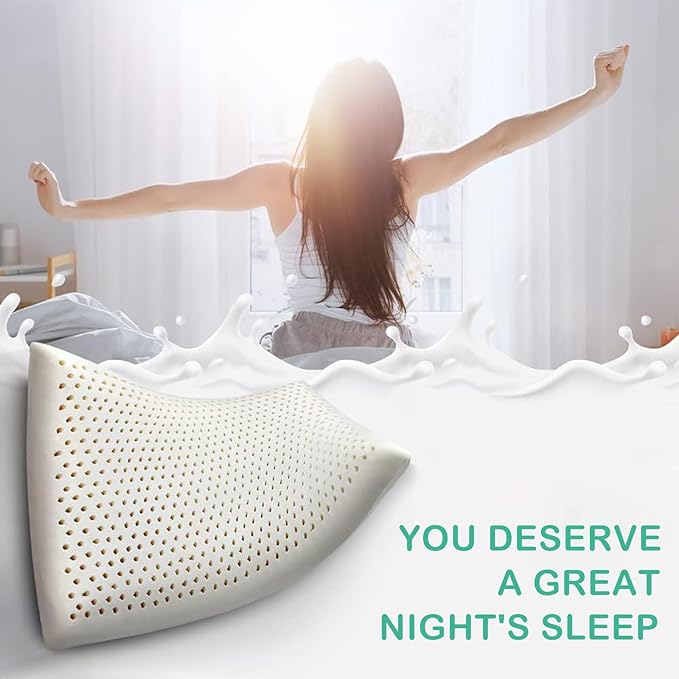 Latex Pillow, 100% Talalay Natural Latex Pillow, Soft Sleeping Bed Pillows with Cotton Cover, Perfect for side/back pain, stomach, neck, stress relief(King Size)