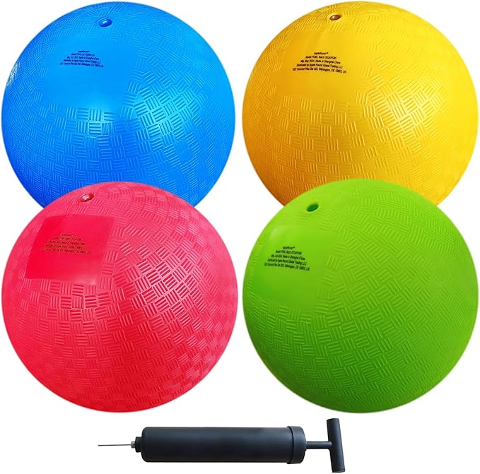 AppleRound 8.5-inch Dodgeball Playground Balls, Pack of 4 Balls with 1 Pump, Official Size for Dodge Ball, Handball, Camps...